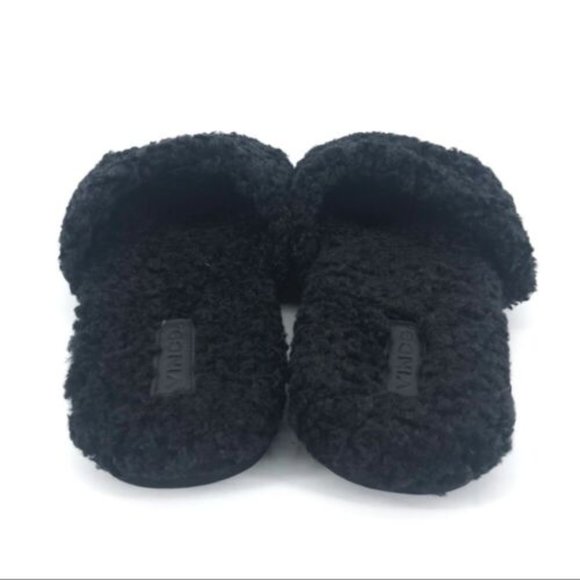 Vince Kalina Black Shearling Slipper Slides Open Toe Size 8 - Picture 6 of 9